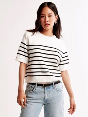 Abercrombie & Fitch Madeline Cotton Sweater Tee, Cream/Navy Striped - Small